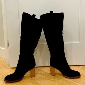 Faux Suede Black Knee High Boots - Size 9